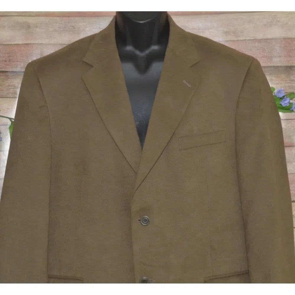 Andrew Fezza Mens Green Suede Blazer Sport Coat Jacket Size 46R Career Academia